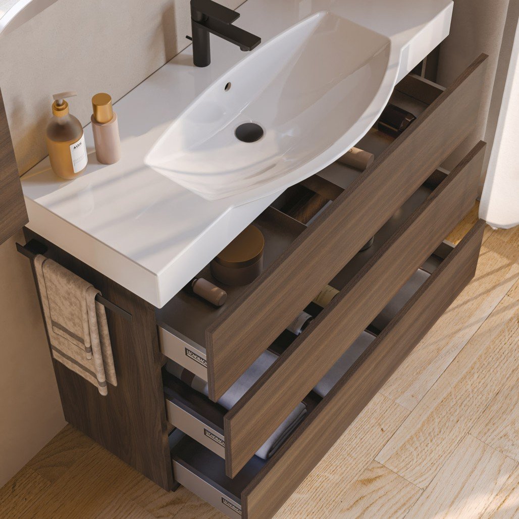 Urban Manhattan 6, mobile da bagno a terra noce con lavabo a semincasso in ceramica di Legnobagno 2